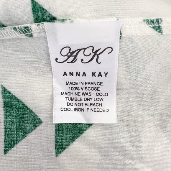 Anna Kay | Geometric White Green Bell Sleeve Flowy Short Designer Summer Dress L - Picture 11 of 12